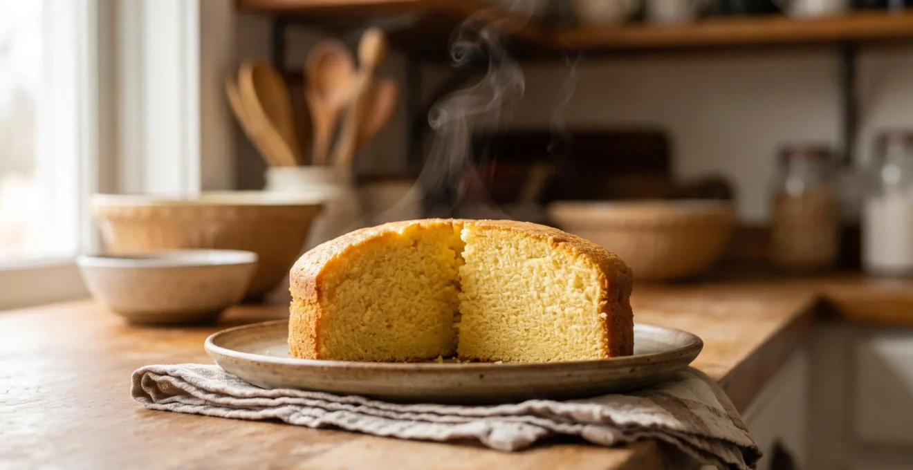 Coupe transversale d'un gateau moelleux montrant une cuisson parfaitement uniforme des bords au centre