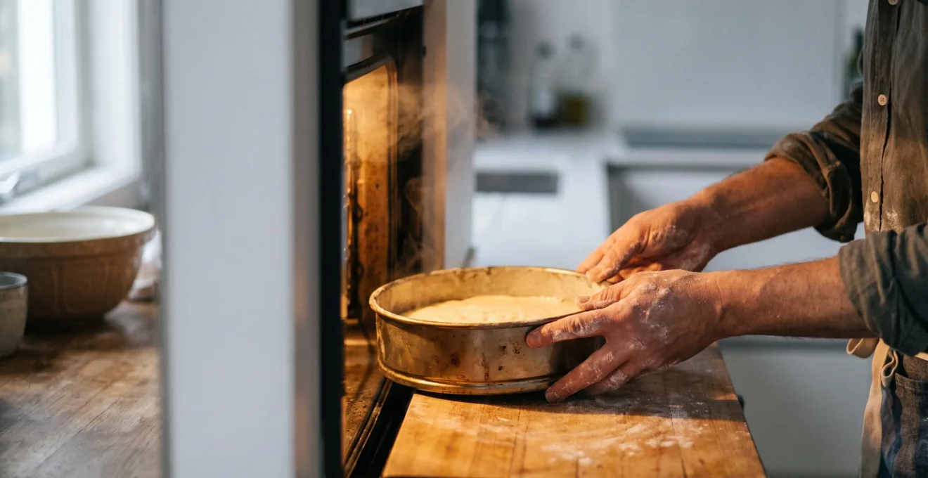 Interieur d'un four illumine par une lumiere doree, symbole de la chaleur necessaire a la reussite d'un gateau
